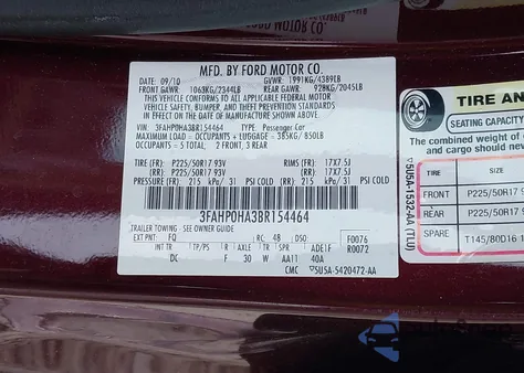 2011 Ford Fusion Se from USA, damaged, VIN 3FAHP0HA3BR154464